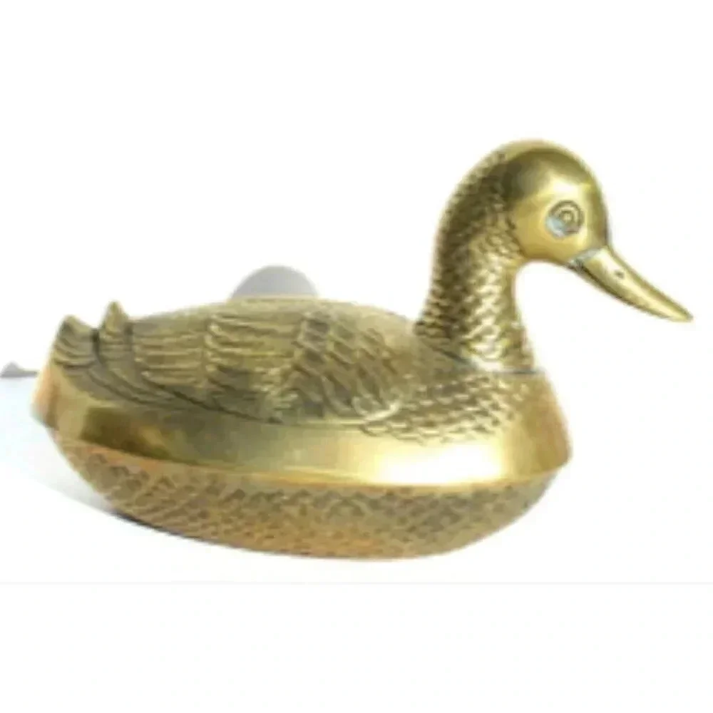 Vintage MCM Solid Brass Duck Goose Table Top Storage Container Figurine Decor
